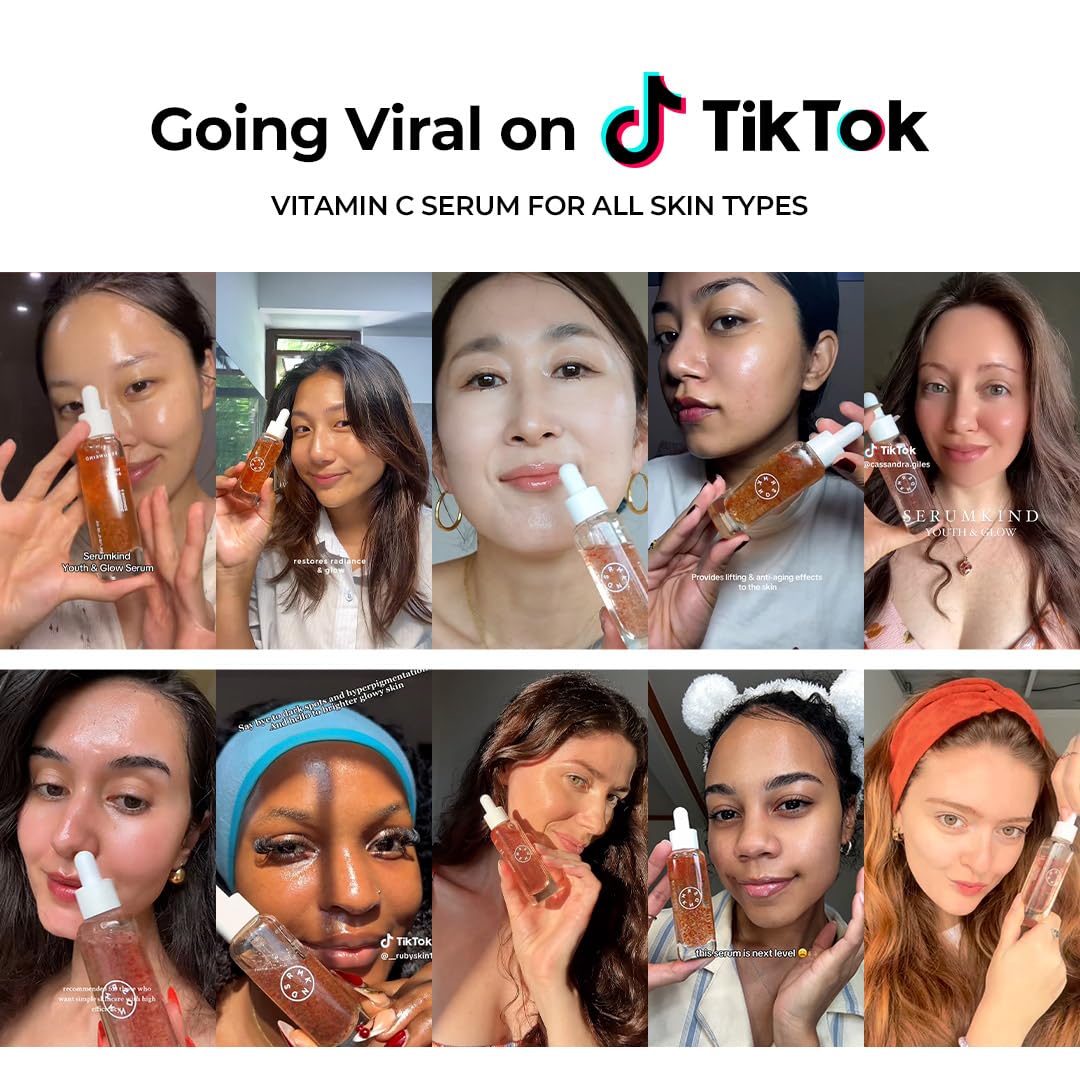 SERUMKIND Vitamin C Serum for Korean Face Skincare – Brightening for Dark Spots, Pore Refining, Discoloration Correcting – With Niacinamide – Reduces Fine Lines and Wrinkles