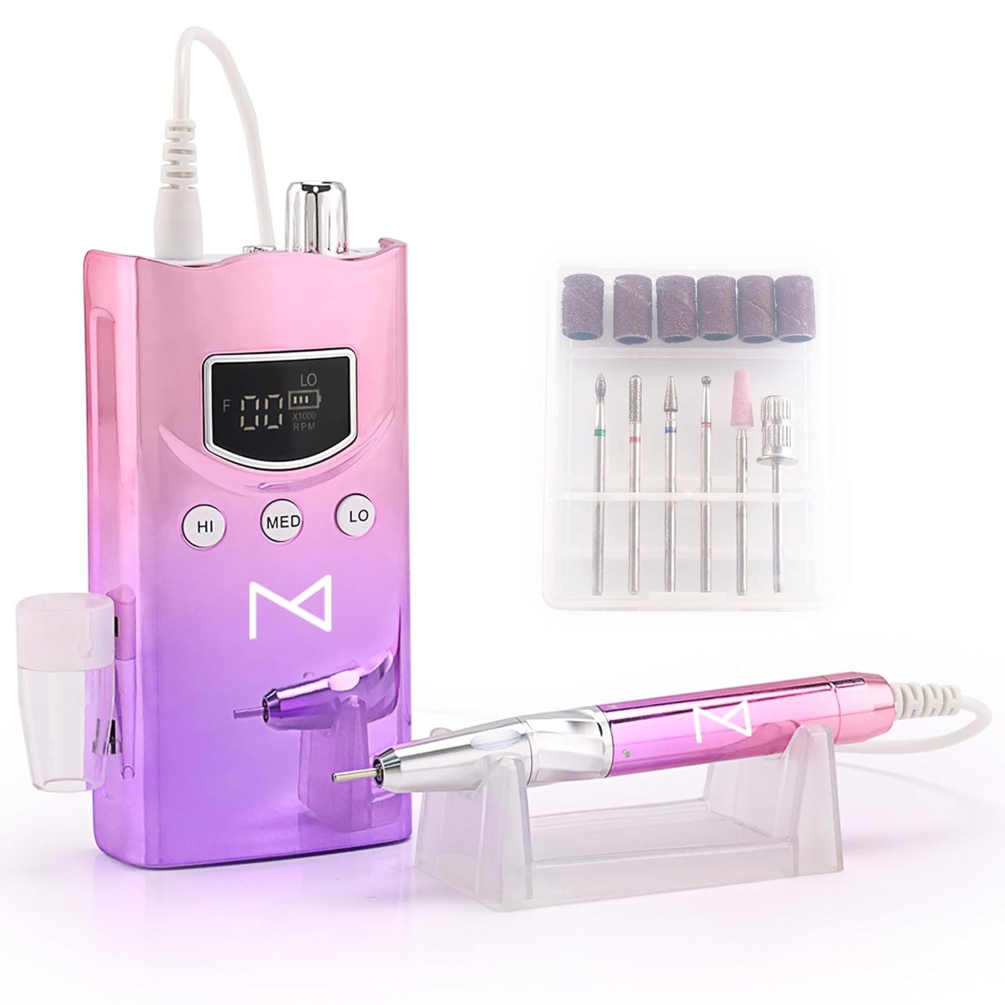 M GEM Brushless Nail Drill 35K RPM | Professional Cordless Efile Machine | Rechargeable Electric Nail File with Bits | Portable Quiet Low Vibration Tool for Acrylic, Gel, Natural Nails (Purple)