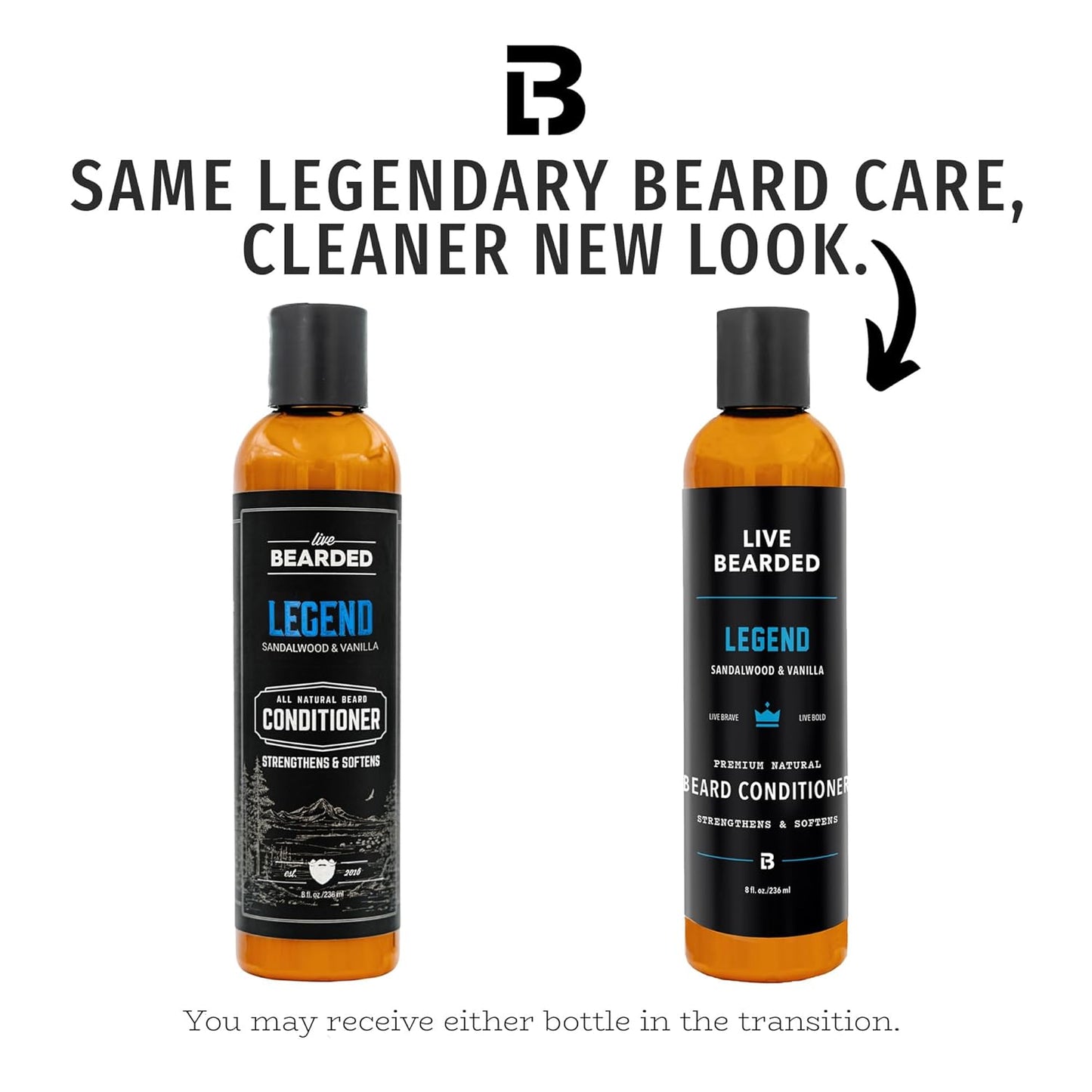 Live Bearded Beard Conditioner, 8 fl oz - Strengthens and Softens Facial Hair - Made in the USA - All-Natural Ingredients with Biotin, Caffeine | Legend Scent - Sandalwood, Vanilla