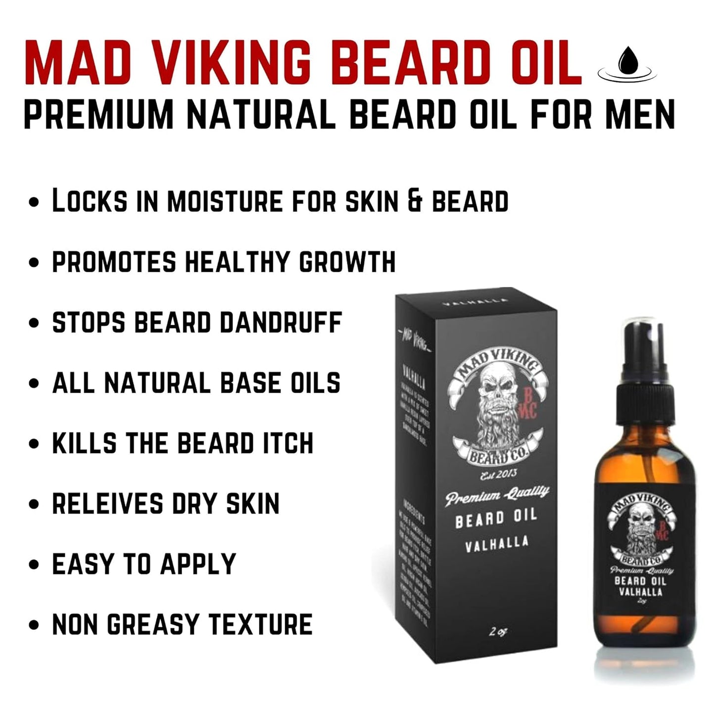 Mad Viking Fenrir Beard Oil – Hydrate, Soften, And Grow Your Beard Naturally. Fight Itch And Dandruff With A Bold Neroli, Rum & Tobacco Scent. Made In The USA - 2oz