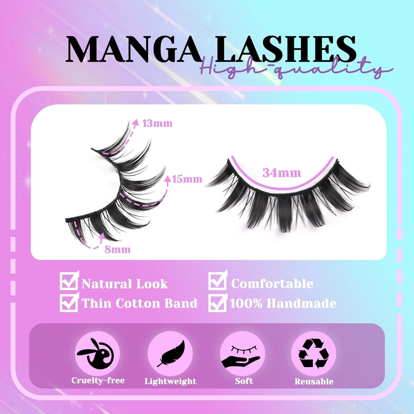 Losha Lashes Spiky Manga Lashes 14 Pairs Anime False Eyelashes 8D Wispy Eye Lashes Kit with Lash Glue and Lash Tweezers Natural Soft Fake Eyelashes (Cutes)