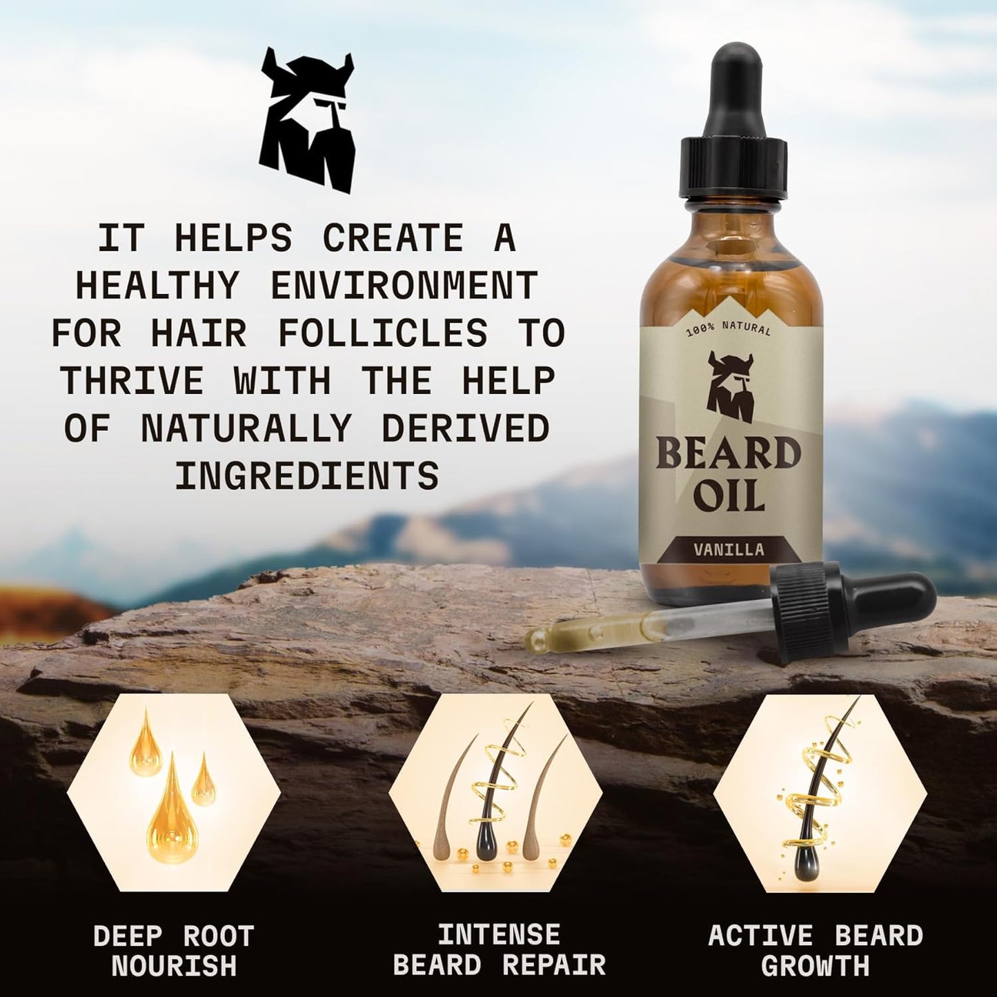 Striking Viking Vanilla Beard Oil for Men - Naturally Derived Conditioner with Argan & Jojoba Oils for Softening, Moisturizing and Growth (2 Oz)