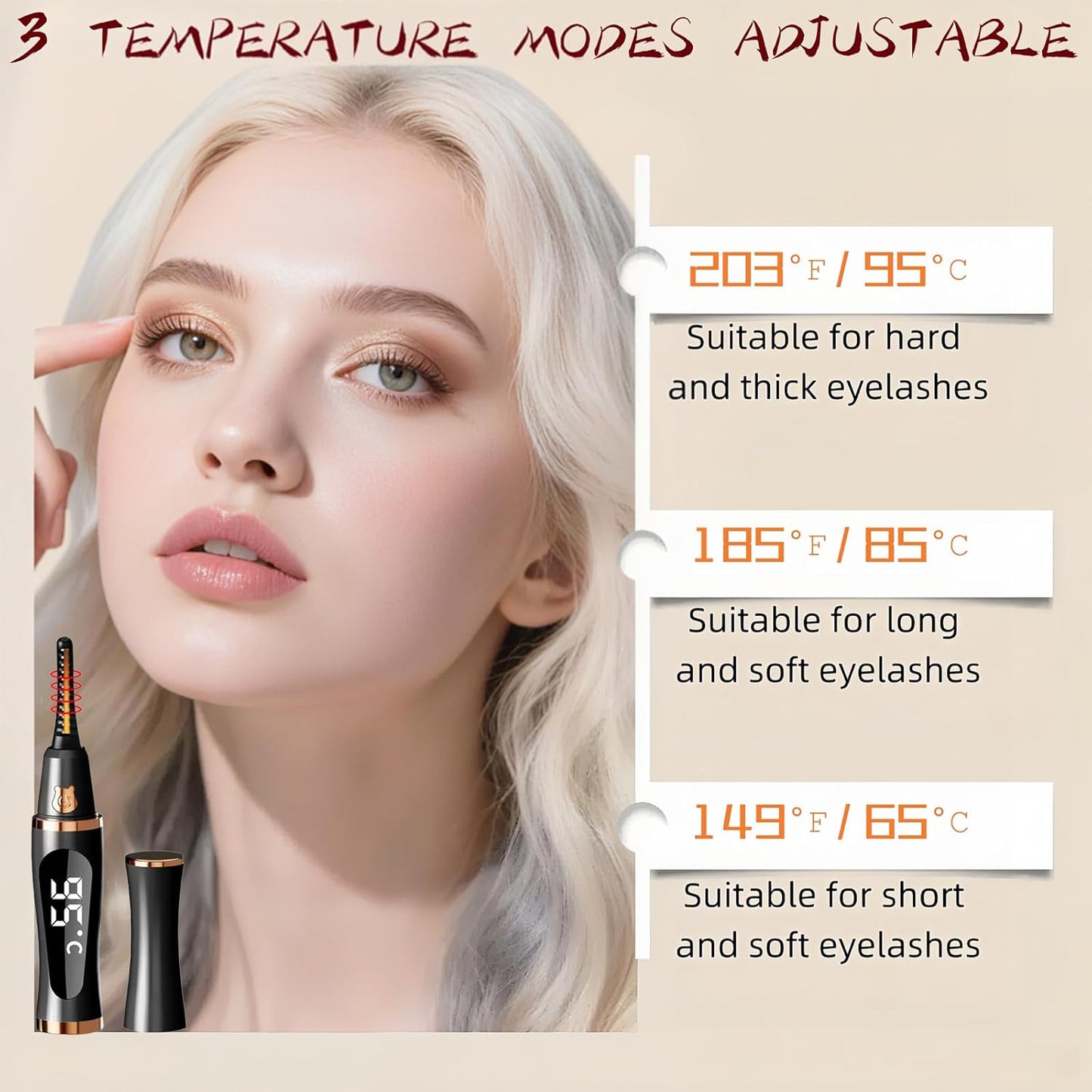 2025 Upgraded Heated Eyelash Curler – Fast 5s Heat-Up, USB Rechargeable Electric Eyelash Curler, 3 Temperature Modes, LED Display, Anti-Burn, 24H Long-Lasting Curl, Perfect Gift for Women (Black)