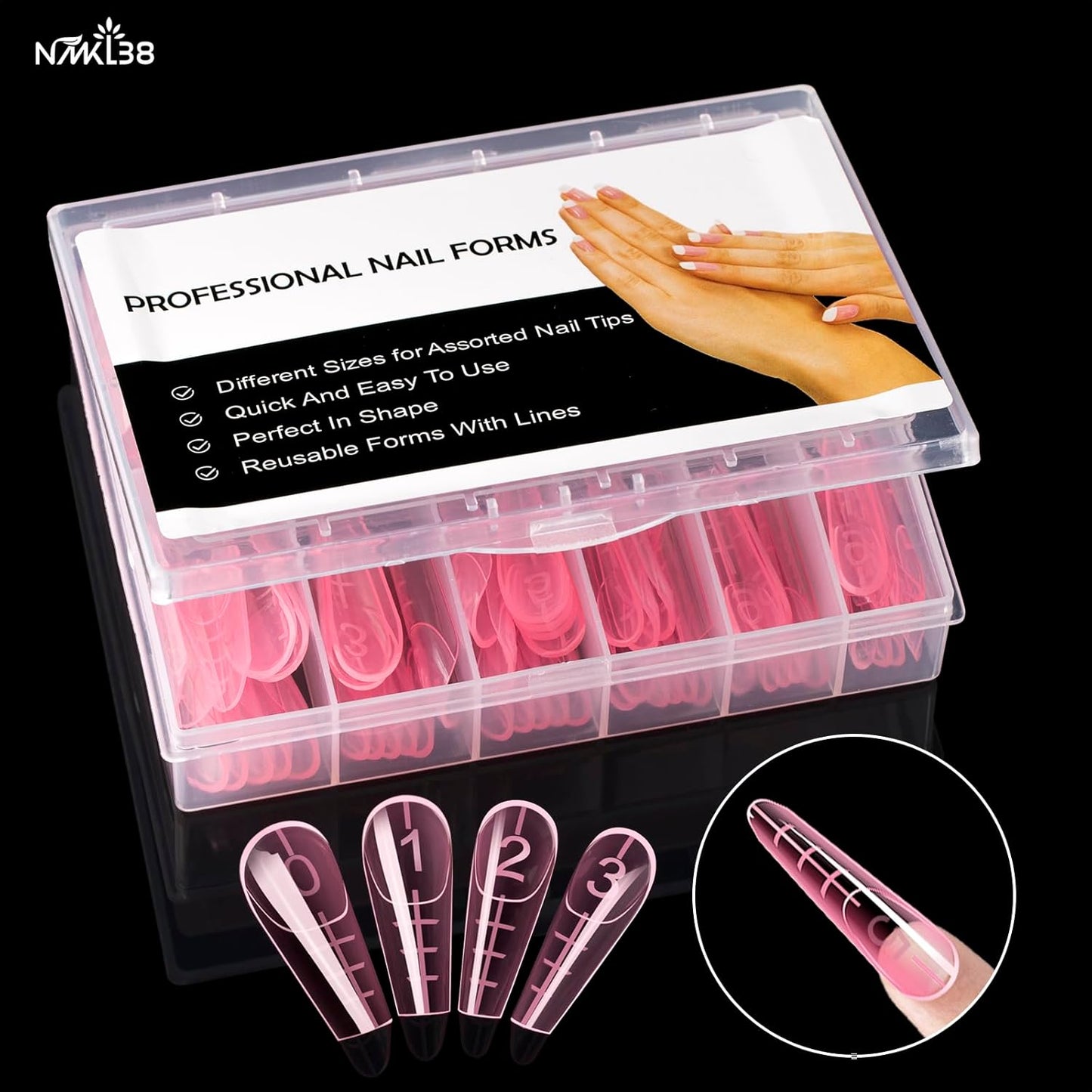 NMKL38 Diy 120PCS Clear Dual Nail Forms Full Cover Nail Mold Tips Arched Almond Acrylic Nail Extension Tools for Poly Gel Nail Art Salon
