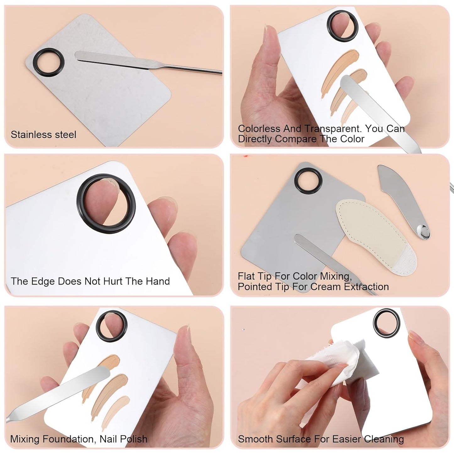 3PCS Makeup Mixing Palette Tool with Make up Spatula, Professional Stainless Steel Makeup Palette Tray Foundation Spatula for Women Girl Facial Cosmetic Nail Art Pigment Blending Tool