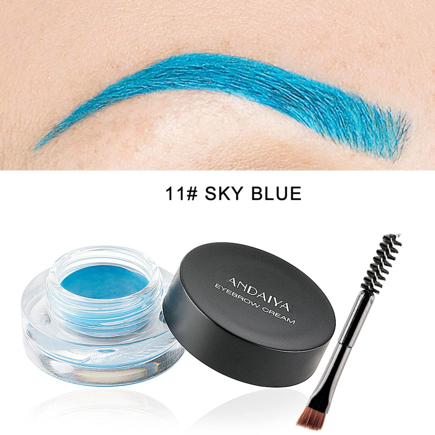 MAEPEOR 12 Colors Eyebrow Pomade Full-pigmented Long Lasting Waterproof Eyebrow Cream Gel Filling & Shaping Tinted Eyebrows Enhancers with Brush for Daily or Cosplay (11 Sky Blue)