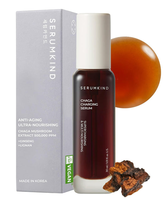 SERUMKIND Chaga Mushroom Serum for Korean Face Skincare - Beta Glucan Extract - Nourishing & Hydrating - Provides Deep Hydration for Extremely Dry Skin - Vegan & Cruelty-Free – 1.01 fl.oz.