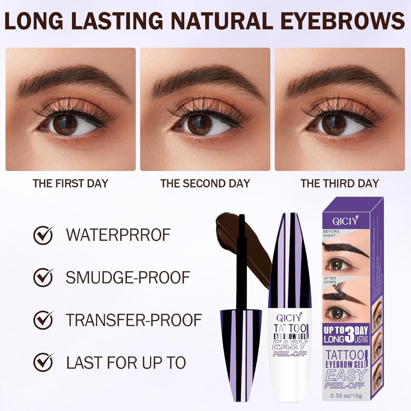 2025 New Tattoo Eyebrow Gel Easy Peel Off for Women, Upgrade Eyebrow Tattoo Peel Off, Transfer-proof Eyebrow Gels Waterproof for All Skin Types (Dark brown)