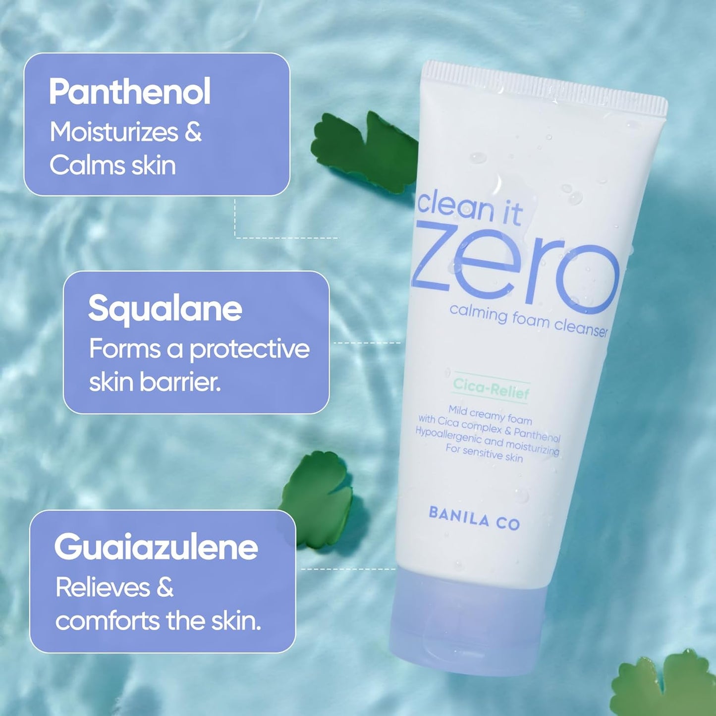 BANILA CO Clean It Zero Calming Foam Cleanser | Rich Lather Hydrating Cleansing With Soothing Finish | CICA Relief for Sensitive Skin | Vegan & Hypoallergenic (150ml / 5.07 fl.oz)