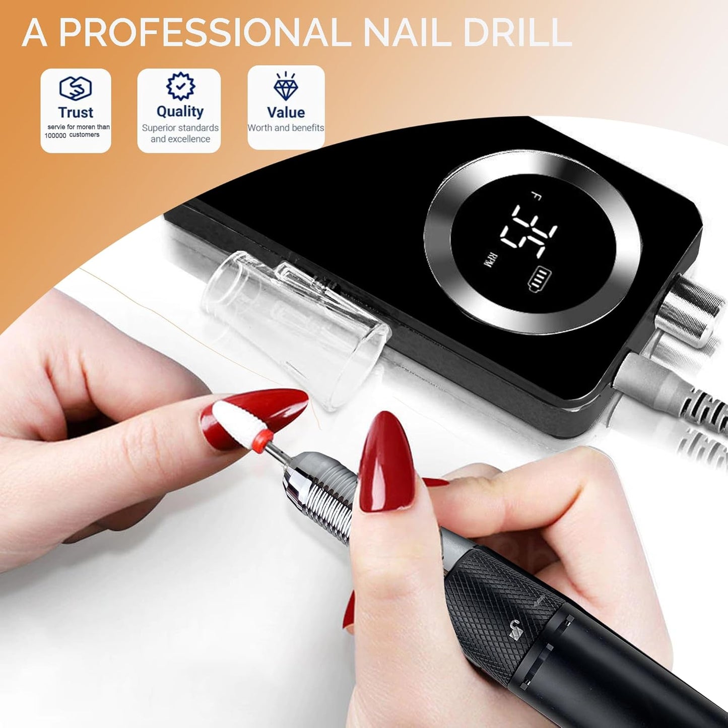 Professional Cordless Electric Nail Drill Kit – 35000 RPM Rechargeable E File with 10+ Hour Battery, 6-in-1 Bits – Portable Acrylic Gel Remover for Salon/Home,Drills para Uñas Professional