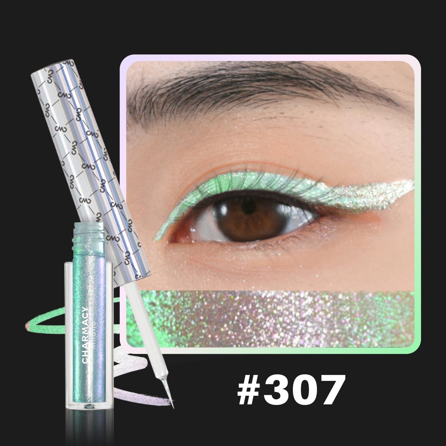 CHARMACY Chameleon Liquid Eyeliner, Liquid Glitter Eyeliner, Highly Pigmented, Metallic MultiColor Shifting waterproof Eyeliner, Ultra-Fine Tip, Longwearing, Smudge-proof (#307)