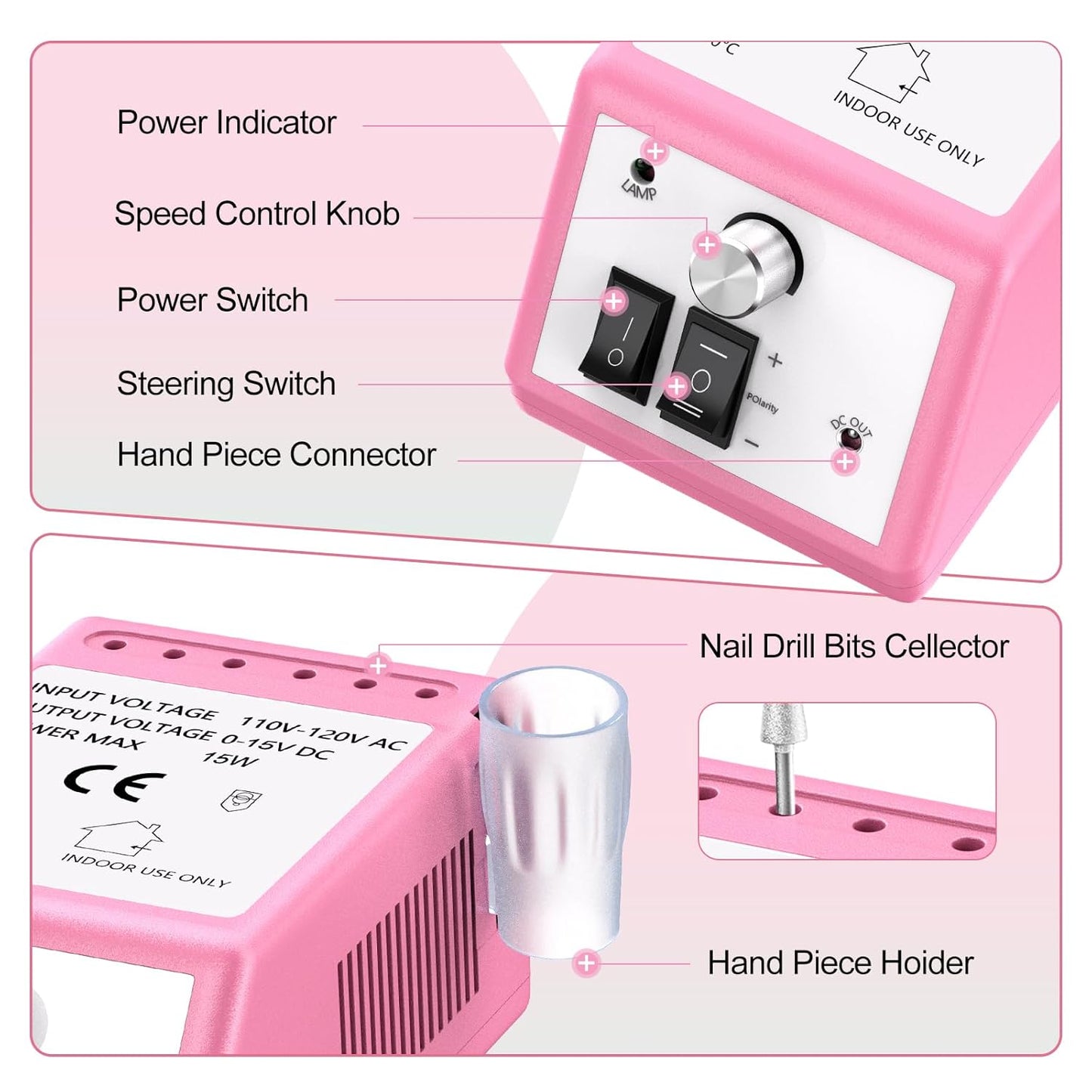 Jiasheng Electric Nail Drill, 30000rpm Professional Nail Drill Machine, Compact Electrical Nail File Kit for Acrylic Gel Nails Efile Drill for Manicure and Pedicure Salon Use