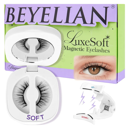 BEYELIAN Magnetic Eyelashes with Applicator Kit, Reusable Natural Look False Lashes, No Glue Needed Soft Magnetic Lashes for Eye MAC-100 (Lightweight & Comfortable)