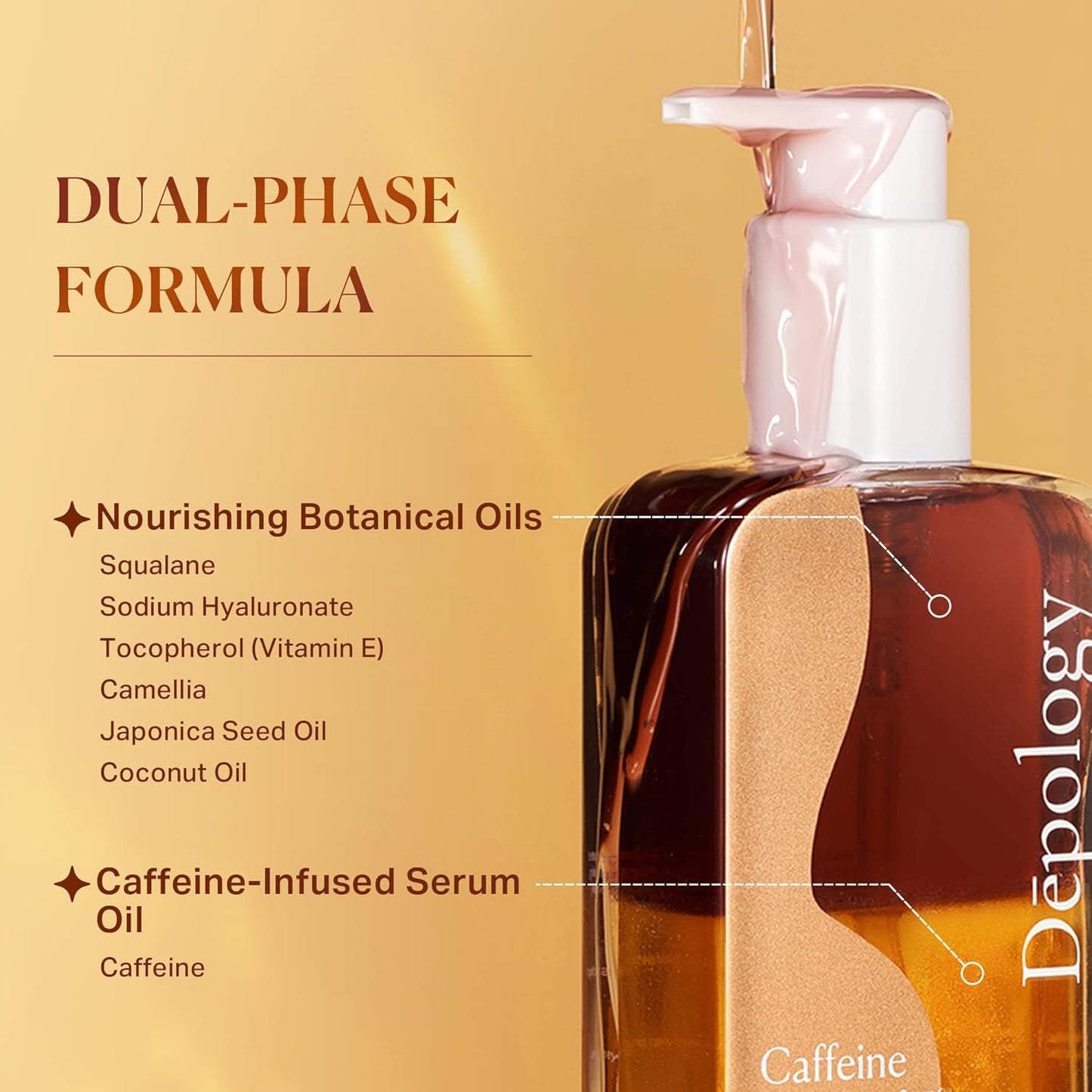 depology Caffeine Body Firming Serum Oil – Non-greasy Hydrating Body Glow Dual-Phase Oil for Dry, Aging Skin with Gua Sha Tool – Skin Tightening Oils with Squalane, Camellia & Caffeine – 5.07 fl oz