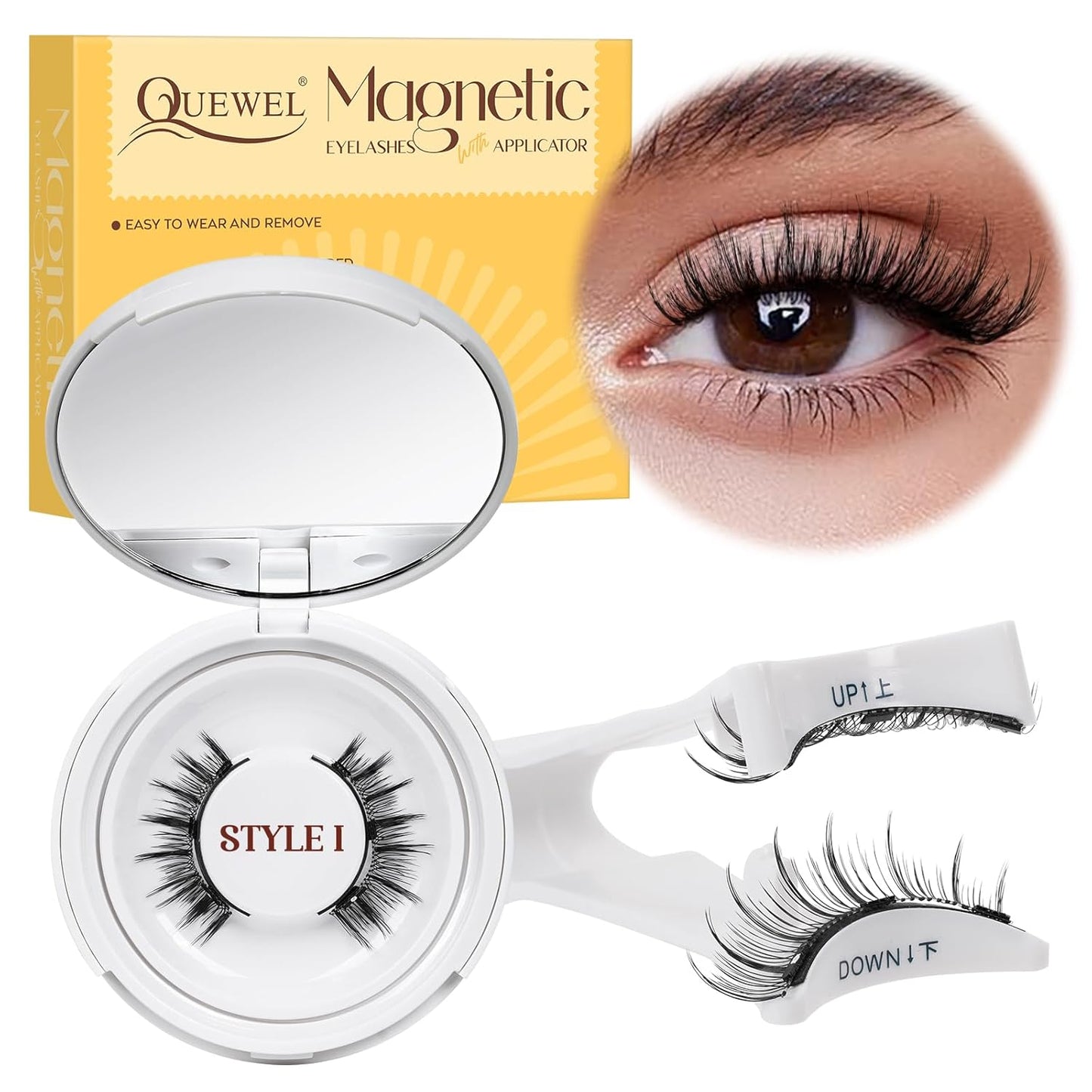QUEWEL No Glue Needed Eyelashes, Magnetic Eyelashes Natural Look, Reusable Magnetic Lashes Kit with Applicator, Easy to Wear and Remove with Instructions(Lashes-I)