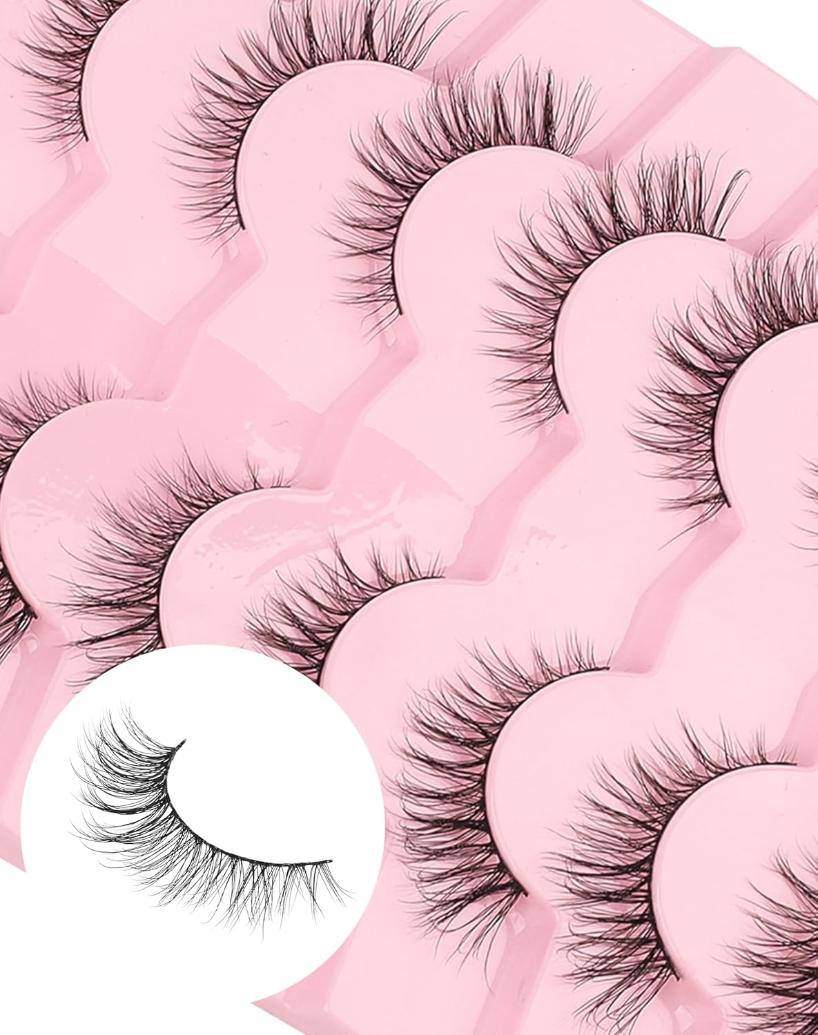 Cat Eye Lashes Short Strip Lashes Natural Looking False Eyelashes Wispy Fake Lashes Fluffy False Eyelashes Think Eye Lashes Pack 7 Pairs