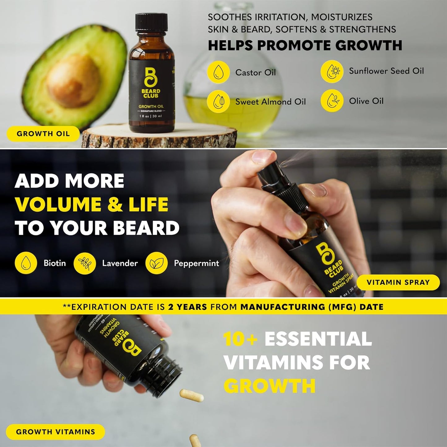 The Beard Club Ultimate Beard Growth Kit - Derma Roller, Growth Oil, Vitamins, Vitamin Spray, Biotin Balm, Conditioner, Cream, Balms, Shampoo, Razor, Scissors, Combs, Brush, Cleansing Spray - Gift Set