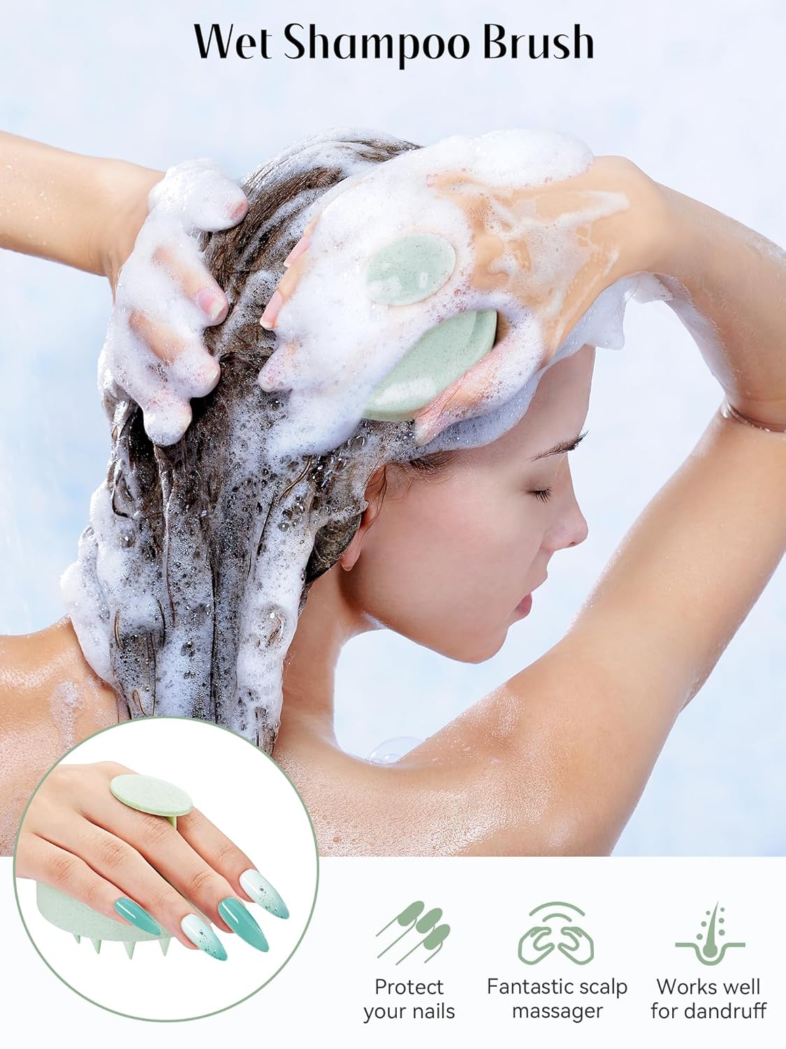 HEETA Scalp Massager Hair Growth 2-Pack, Silicone Scalp Scrubber Shampoo Brush for Exfoliation Dandruff Removal Head Massage Stress Relax, Wet & Dry Use for Women Men Hair Care, Wheat Straw Material