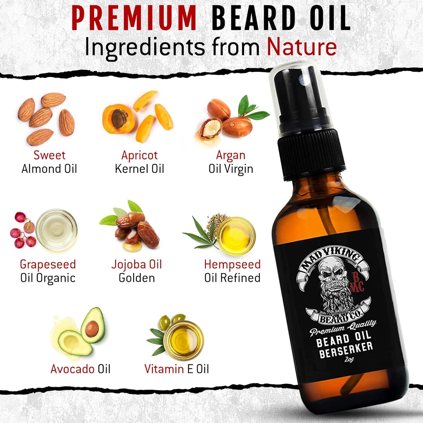 Mad Viking Fenrir Beard Oil – Hydrate, Soften, And Grow Your Beard Naturally. Fight Itch And Dandruff With A Bold Neroli, Rum & Tobacco Scent. Made In The USA - 2oz