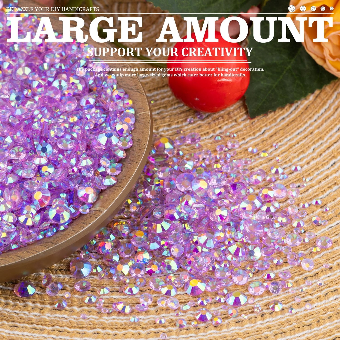 Resin Rhinestones Crafting, 2/3/4/5/6mm Flatback Jelly Rhinestones, 2 Boxes Transparent Lavender Purple AB Non Hotfix Gems for Bedazzling Crafts Mugs Tumblers Clothes Makeup Nail