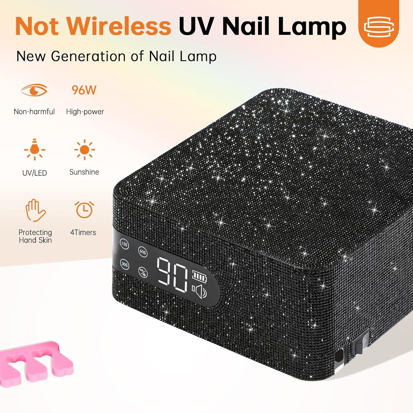 Cordless UV Nail Lamp for Gel Polish 96W,Rechargeable LED Nail Light Professional Nail Dryer with 4 Timer Setting,Touch Control & Auto Sensor,Fast Curing lamp for Salon & Home