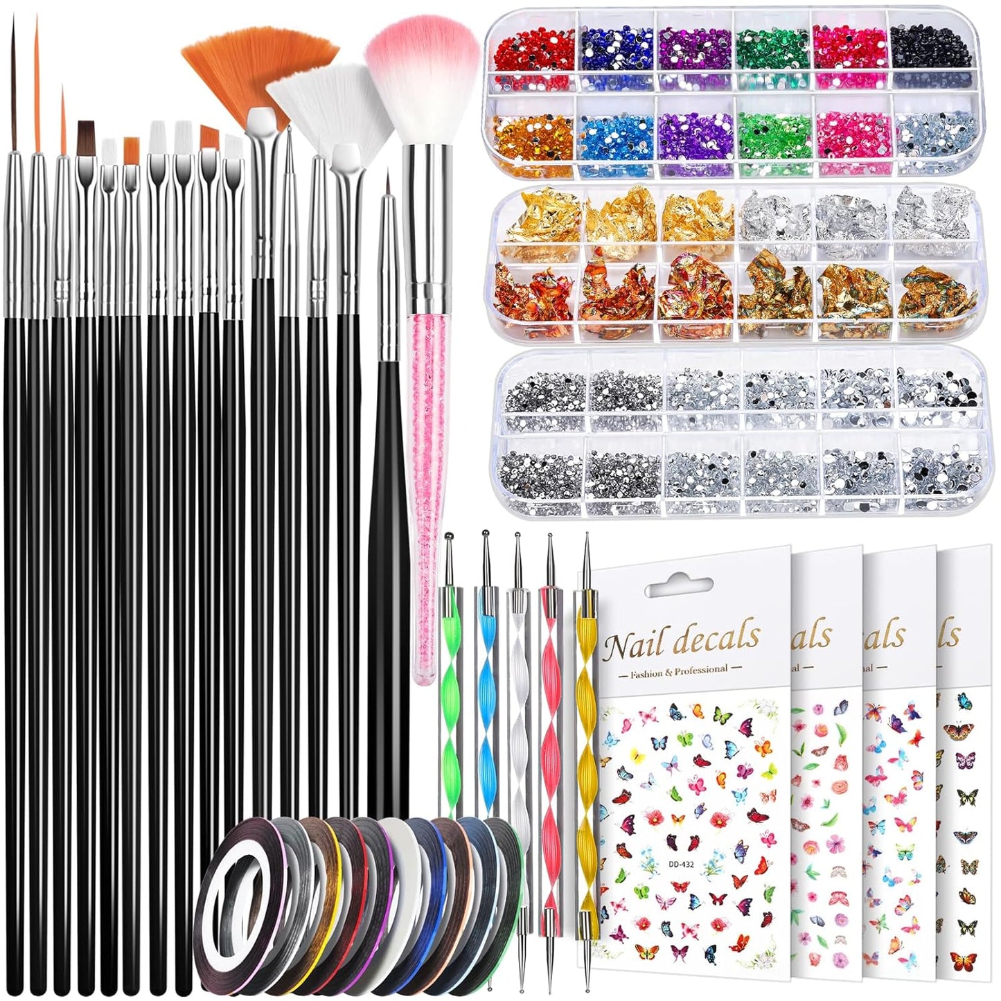 Teenitor Nail Art Kit, Nail Design Kit, Nail Art Tools with Nail Art Brushes Set, Nail Dotting Tools, Nail Rhinestones, Nail Stickers, Nail Art Tapes, Nail Art Foil