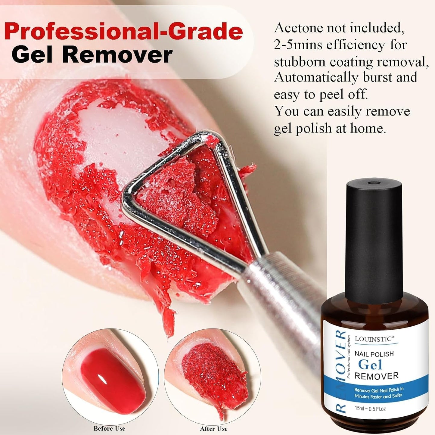 LOUINSTIC Gel Remover Kit – 3 Pcs (45ml) – Quick, Gentle Nail Care Solution for Home or Pro Use with Nail File