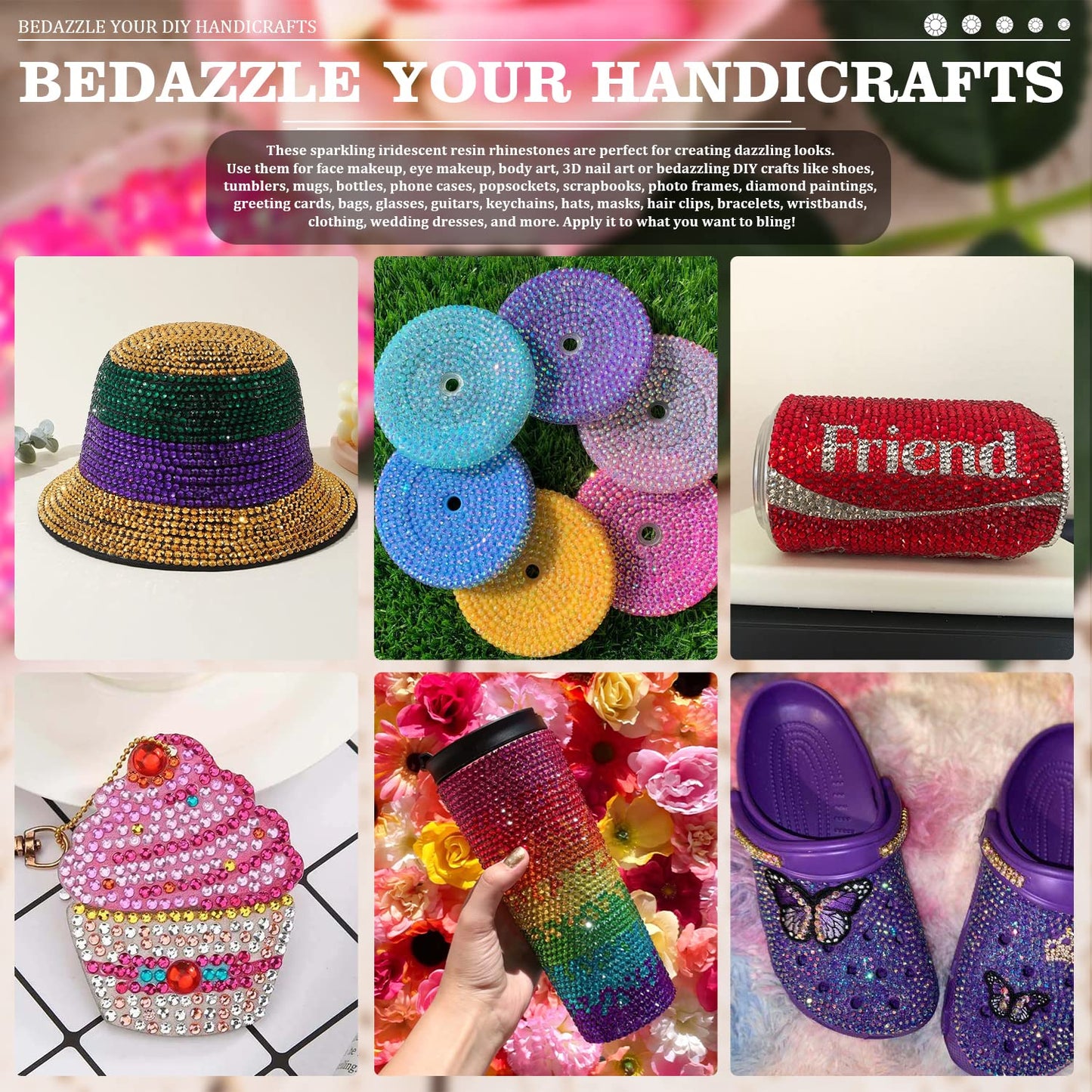 Resin Rhinestones Crafting, 2/3/4/5/6mm Flatback Jelly Rhinestones, 2 Boxes Hot Pink AB Non Hotfix Crystal Gems for Bedazzling Crafts Mugs Tumblers Clothes Makeup Nail