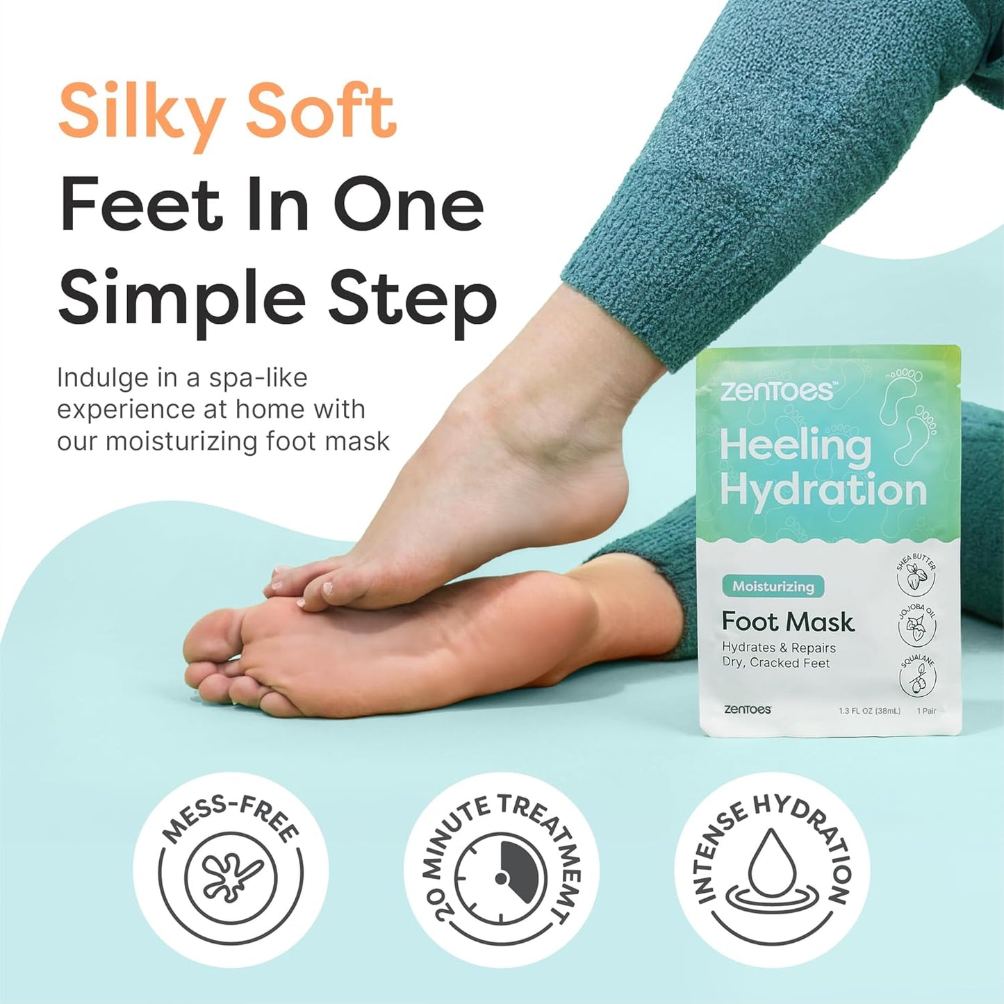 ZenToes Moisturizing Foot Mask for Dry Cracked Feet | Shea Butter, Jojoba Oil & Squalane Infused Hydrating Sheet Masks | Spa Experience At Home | Mess Free Design | Vanilla Citrus Scented, 3 Pairs