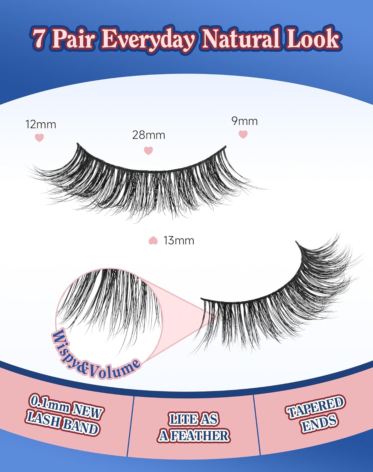 Natural Lashes Natural Look Wispy Eyelashes Flared Strip Eyelash False Eye Lash Soft Eyelashes Pack 7 Pairs 13MM D75