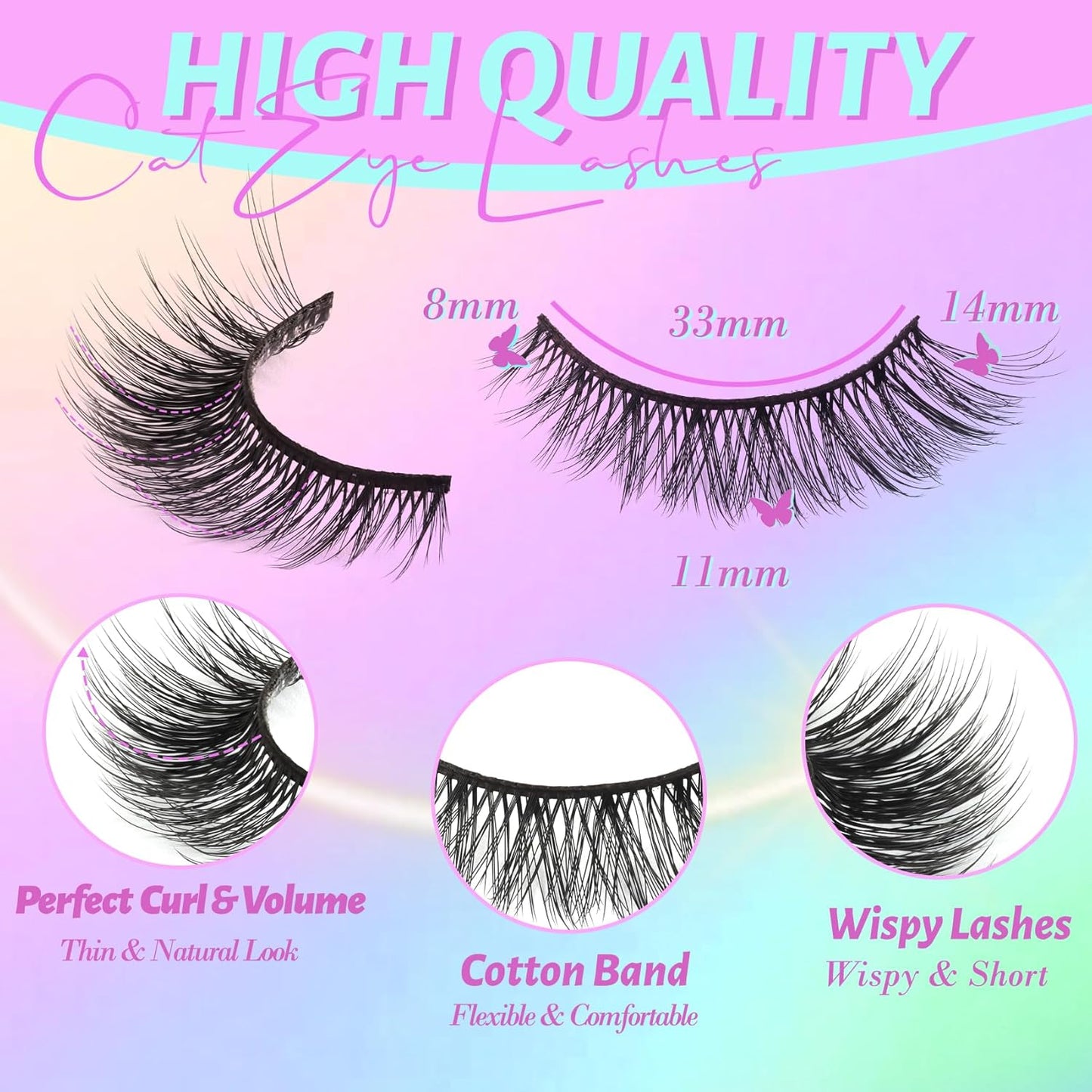 Losha Lashes Wispy Cat Eye Lashes 3D Natural False Eyelashes 9 Pairs Thin Faux Mink Lashes Pack Soft Lightweight Fake Eyelashes (Wispies)