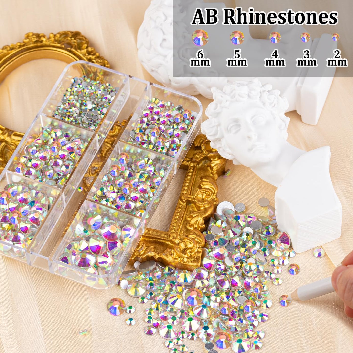 Colorful Face Gems for Makeup Set, Flatback Gorgeous AB Glass Gem, Mixed-Colored Crystals with Makeup Glue+Picker Pencil+Tweezer+Dual-End Dotting Tool for Eye Body Hair Make-up and Nail Art Deco