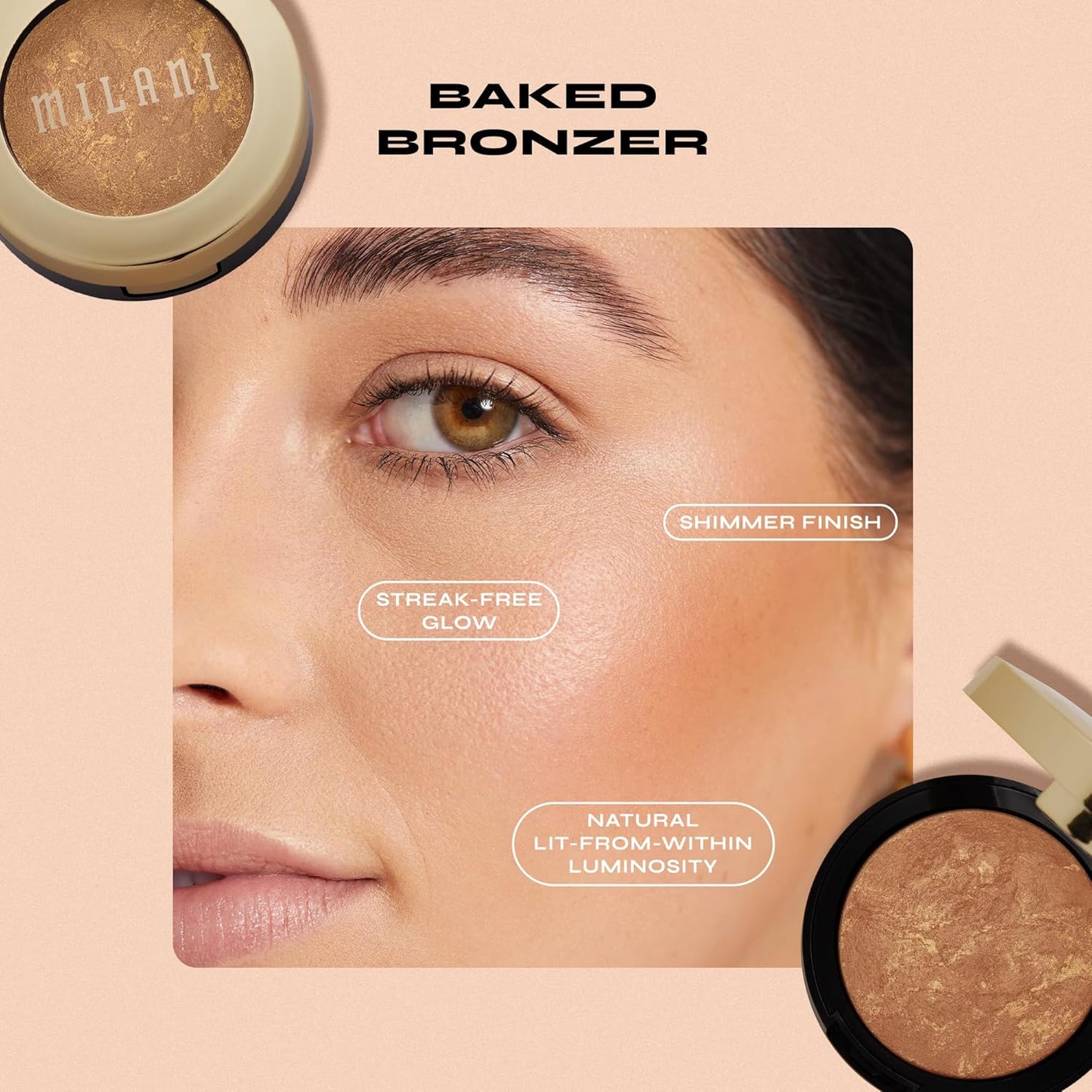Milani Bronzer Powder - Baked Bronzer Made in Italy, Bronzing Shimmer Highlighter Makeup for Contour -Dolce