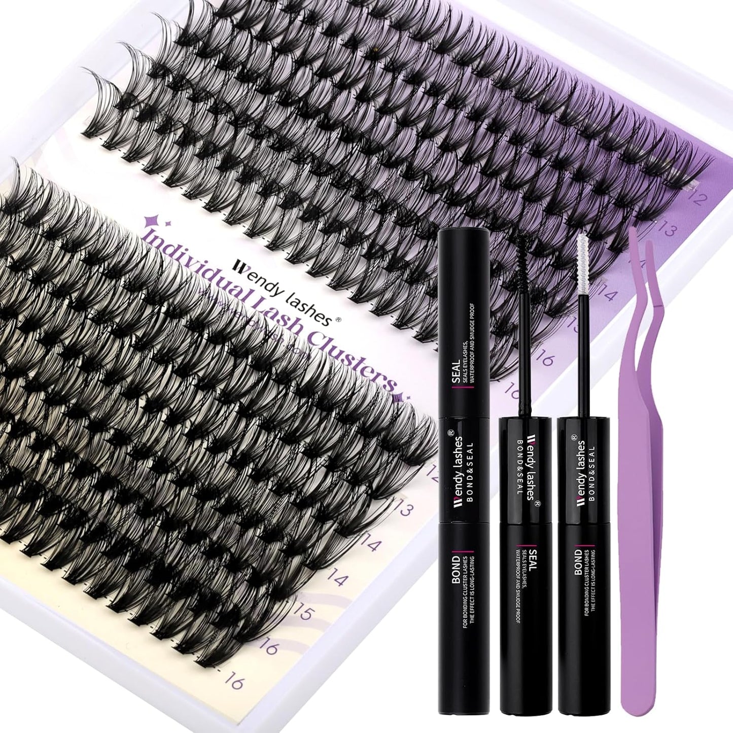 Lash Clusters Kit for Using at Home: Ultra-light, DIY, Natural, Fluffy, Wispy, Waterproof, Anime, Manga, Cat Eye, C Curl, 12-16mm, 40P+50P, Wendy, RT318