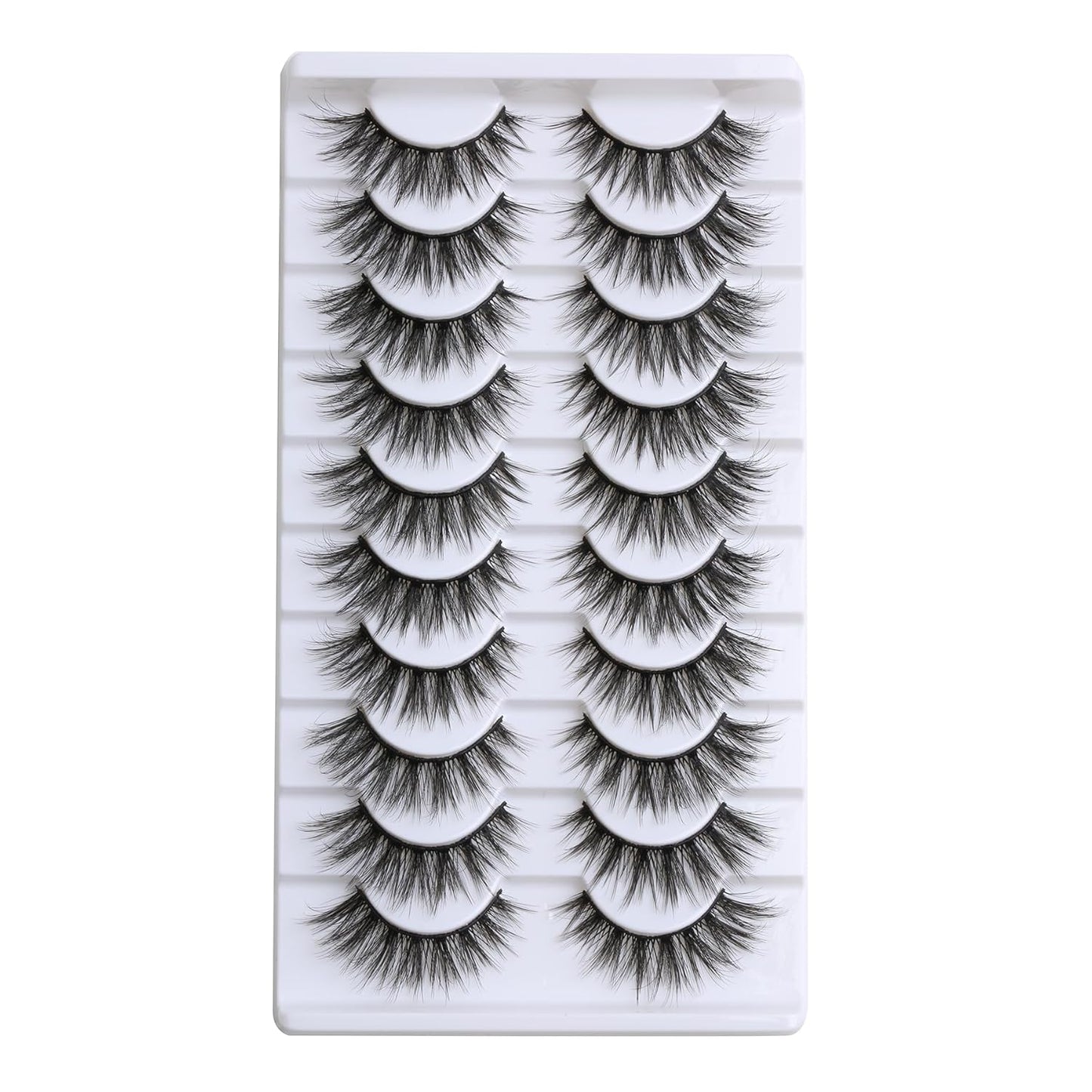 SUNWELL False Eyelashes 16mm Mink Lashes Cat Eye Lashes Strips 8D Fluffy Faux Mink Lashes Soft Wispy Luxury Volume Fake Lashes 10 Pairs Pack