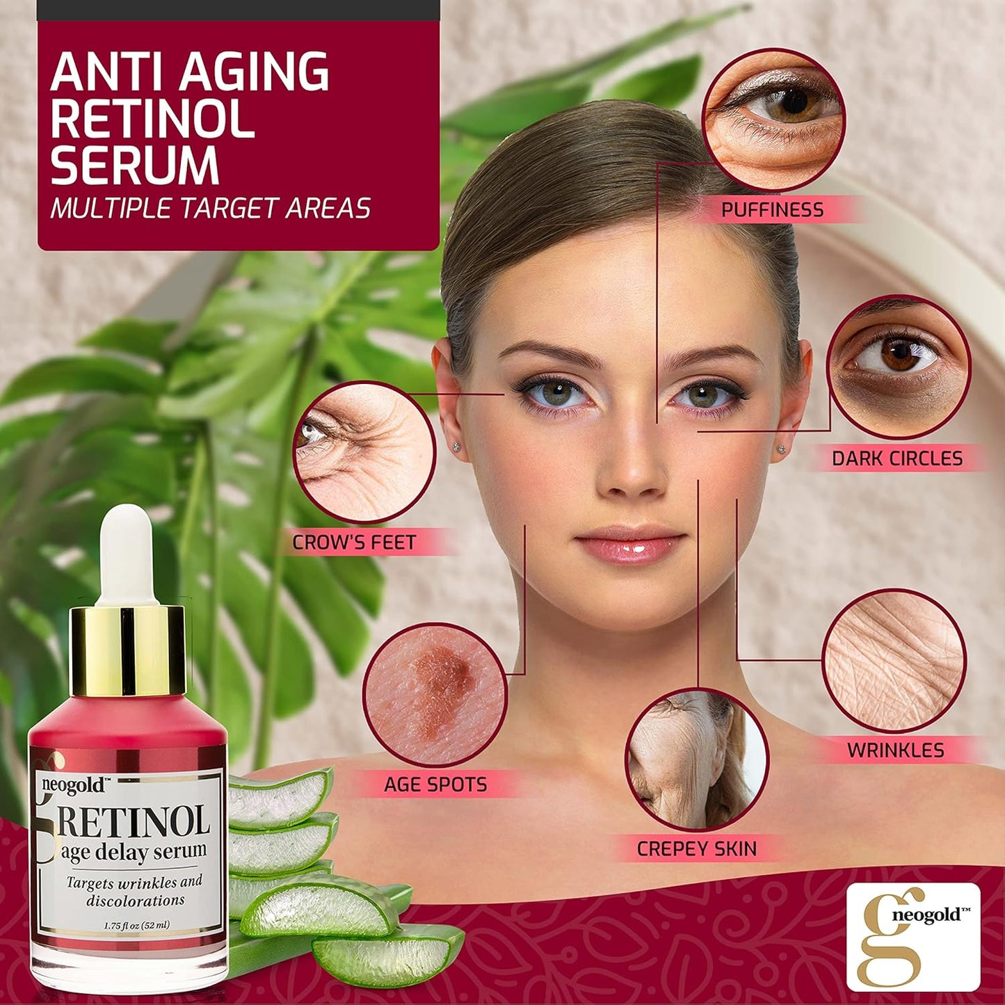 Resurfacing Retinol Serum, 1.75 Fl Oz, Anti-Aging Moisturizer for Face, Reduces Wrinkles, Sagging Skin, Fine Lines, Aloe Vera, Green Tea, Glycerin, Paraben-Free