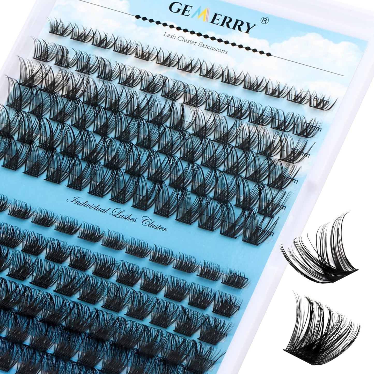 Lash Clusters GEMERRY Cluster Lashes 150 PCS Individual Lashes Two Styles Eyelash Clusters Wide Stem Soft Fluffy Cluster Eyelash Extensions DIY at Home (Sunshine/Rainbow-0.07-D-8-16MIX)